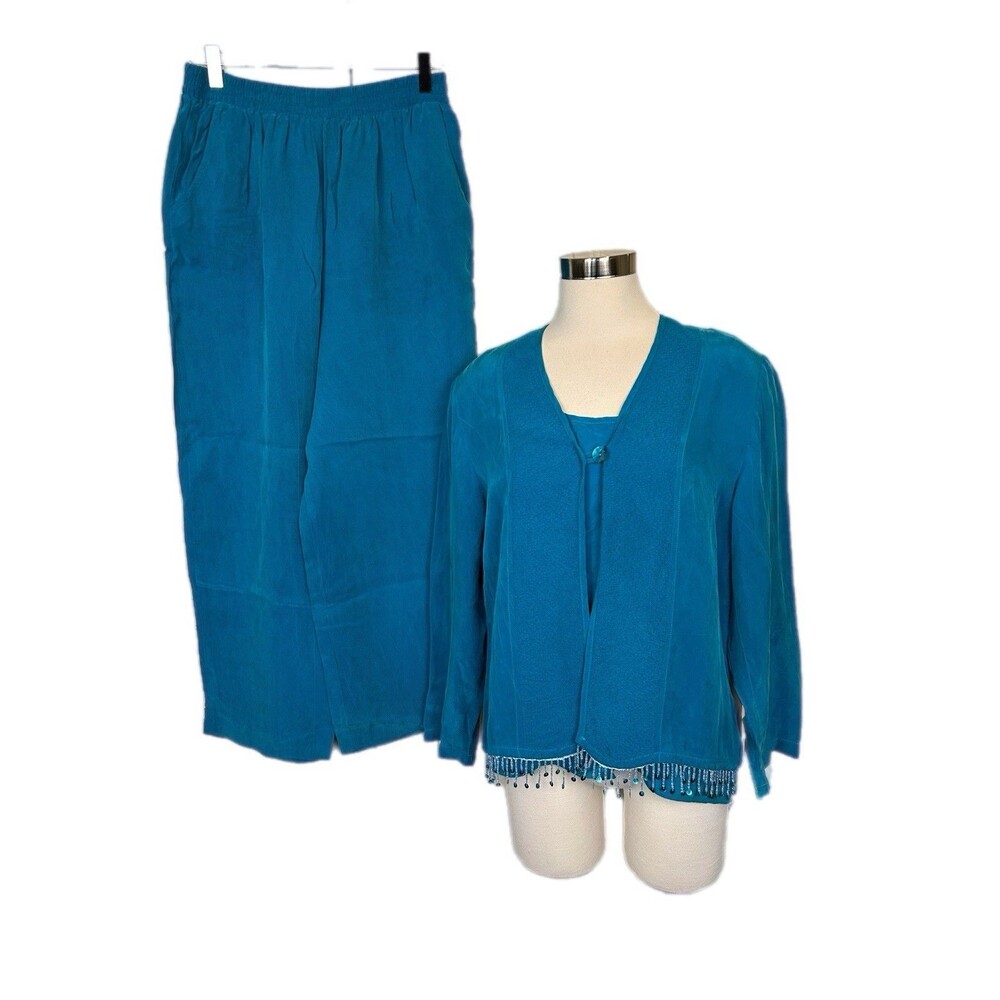 Saint Germain Paris VTG Bemberg 3 Piece Set Outfit Sequin Sz L Pants Top Jacket